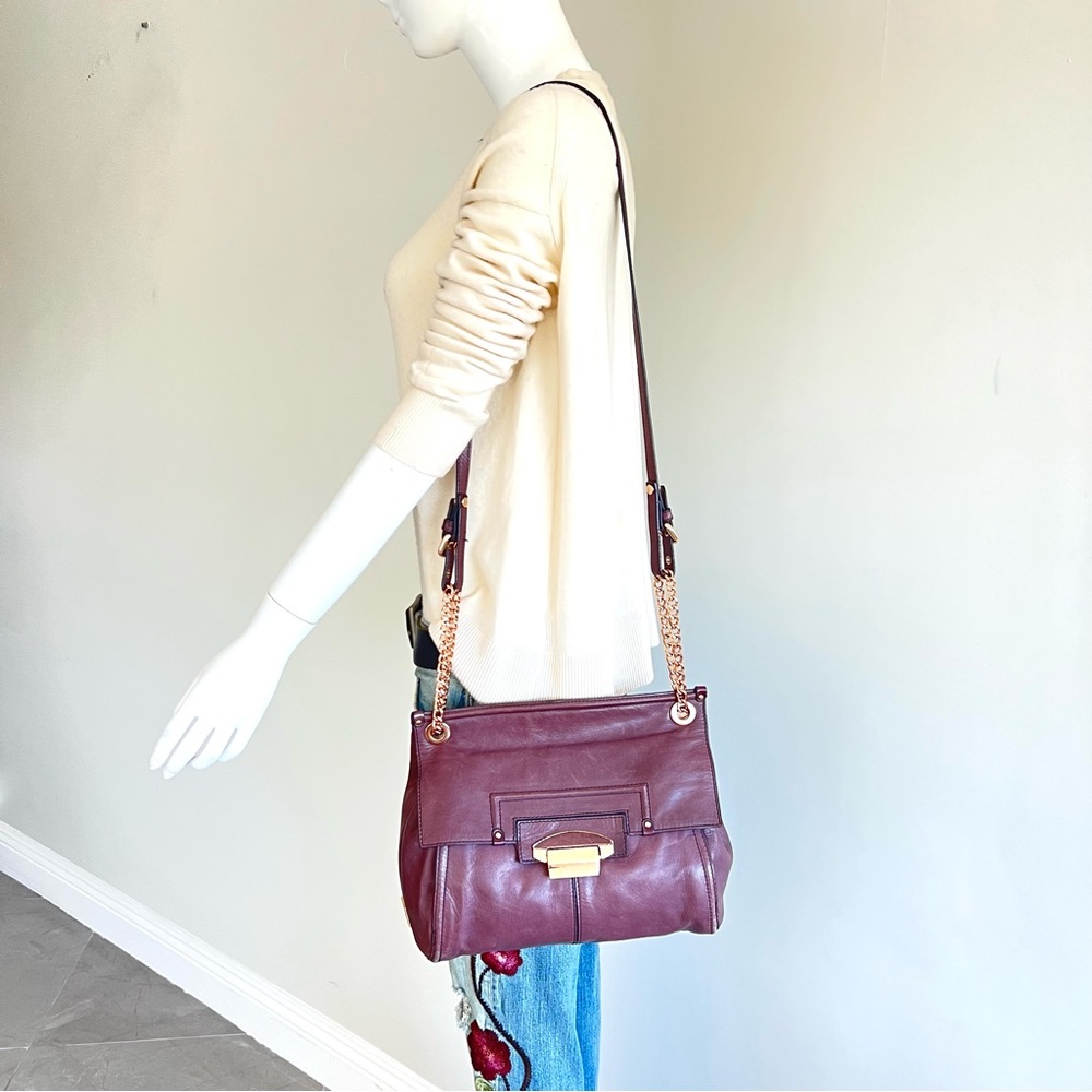 KOOBA Purple Plum Smooth Leather Rose Gold Chain Crossbody Shoulder Bag Satchel